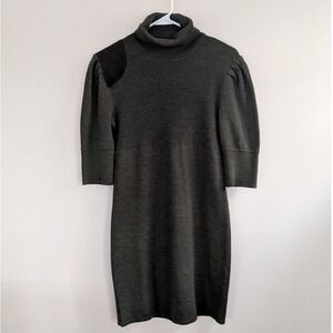 Ralph Lauren Rugby Women's Dark Green Merino Wool Suede Patch Sweater Dress Sz M